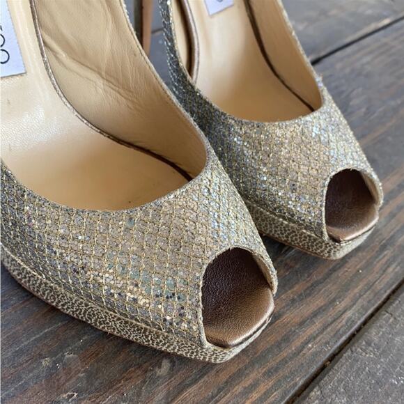 #JIMMY CHOO Nova Glitter Platform Slingback Heels 38 - Picture 10 of 14